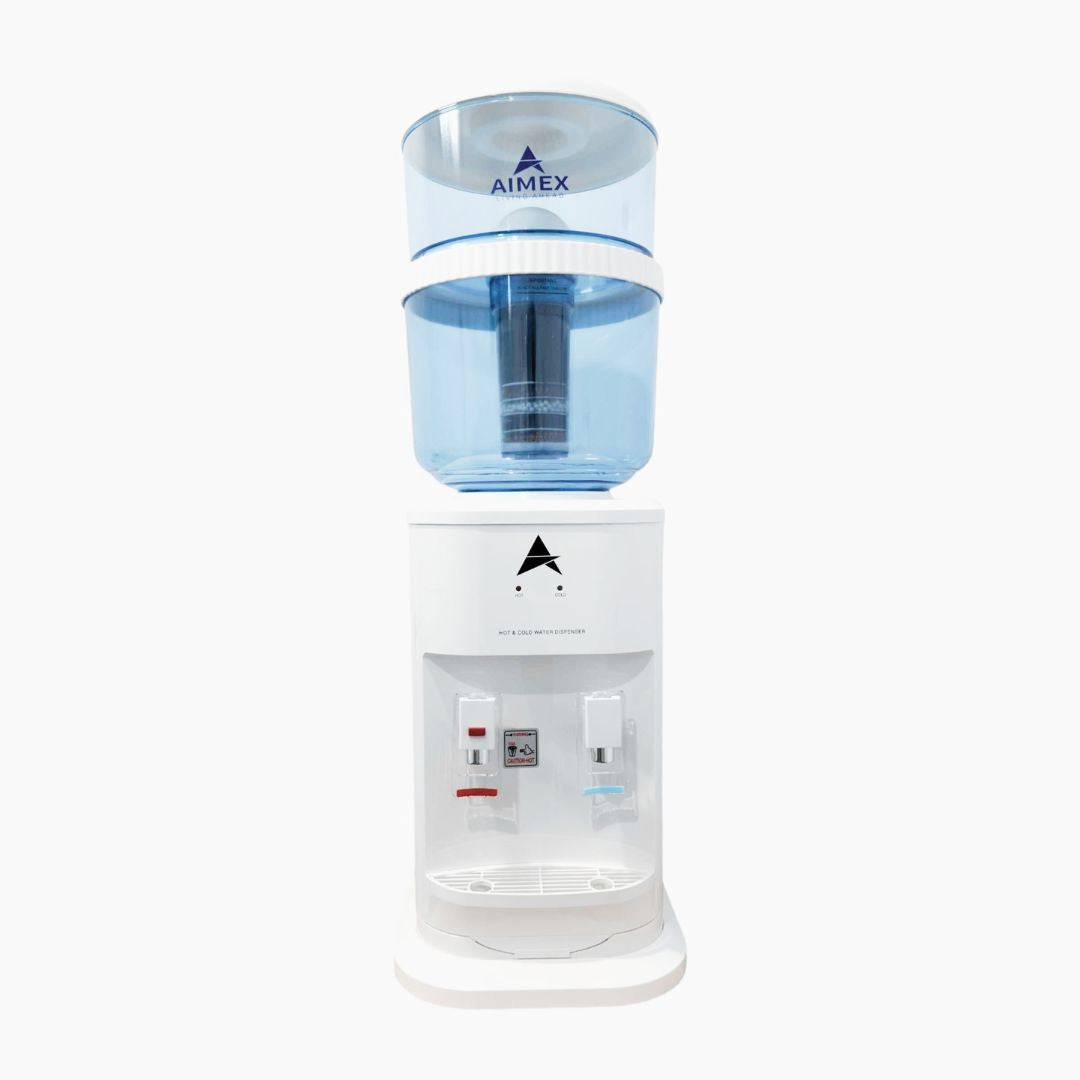 Aimex White Benchtop Hot and Cold-Water Dispenser with 8 Stage Filter Bottle - MDMAustralian