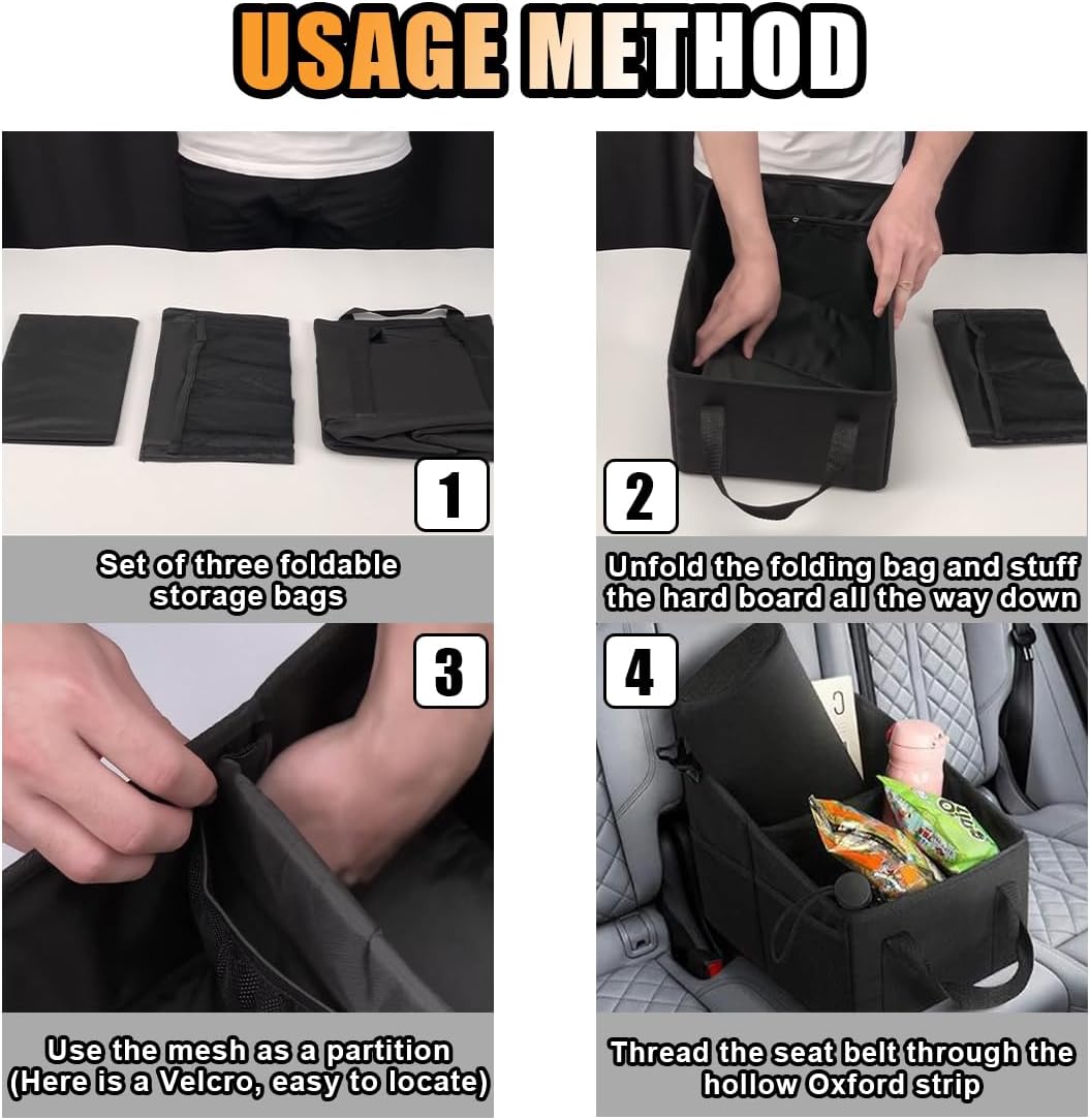 Car Seat Organizer, Foldable Car Storage Organizer with 4 Cup Holders, Rear & Front Seat Storage Bags, Black