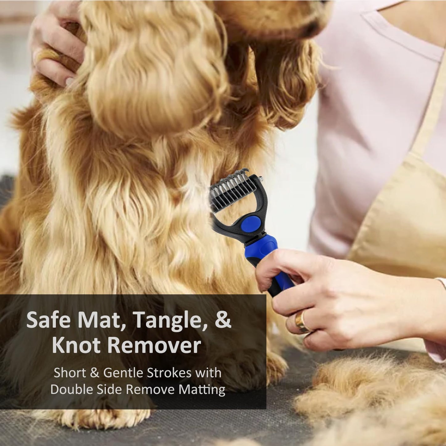 Grooming Rake for Dogs & Cats, Double-Sided Deshedding Brh, Extra-Wide Dematting Tool, Slicker Comb for Undercoat & Loose Hair Removal, Reduces Shedding by 95%, Blue, Small