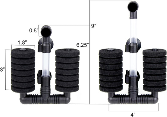 4 Pack Double Bio Sponge Filter, for Fry, Betta, Shrimp, Nano, Aquarium Fish Tank
