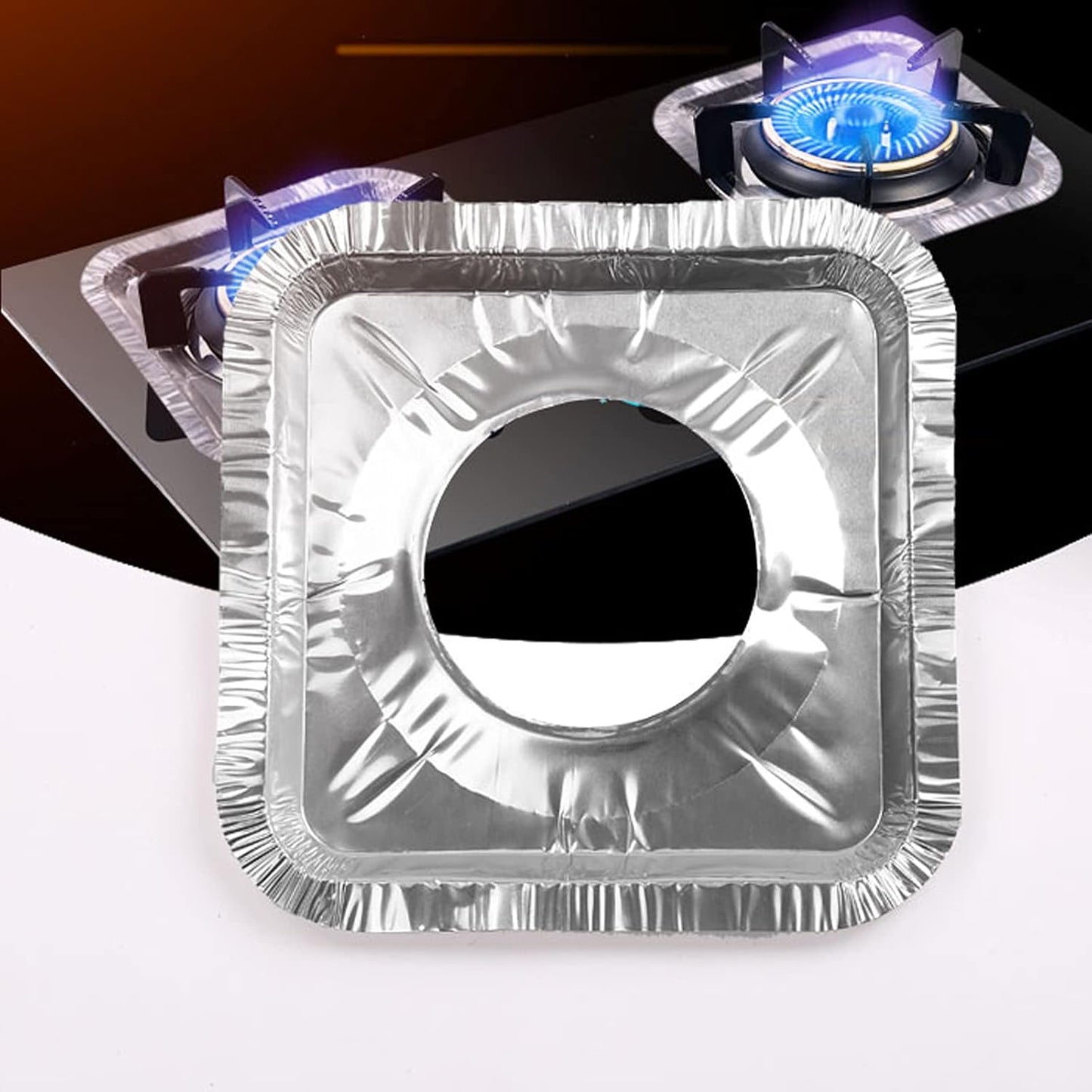 Gas Burner Liners (50 Pack) 8.5" Disposable Aluminium Foil Square Stove Covers - Range Protector to Catch Oil, Grease and Food Spills