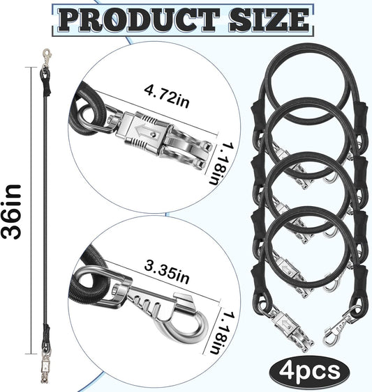 4 Pack Bungee Cross Ties Set Horse Trailer Tie Straps Bulk Cords with Snaps for Accessories, 36 Inch Long (Black) Black -