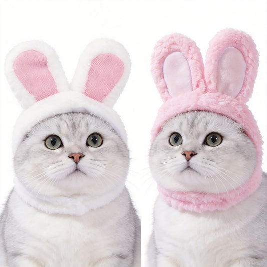 2 Pcs Pink Adorable Bunny Ears Cat Hat – Soft Plush Pet Costume Headband for Cats