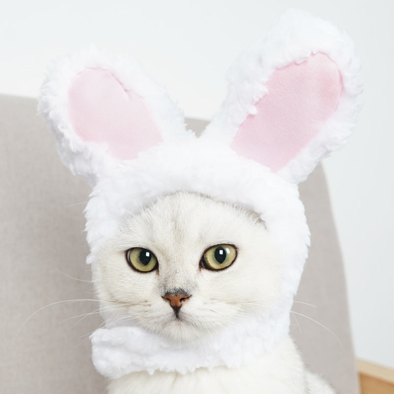 2 Pcs White Adorable Bunny Ears Cat Hat – Soft Plush Pet Costume Headband for Cats