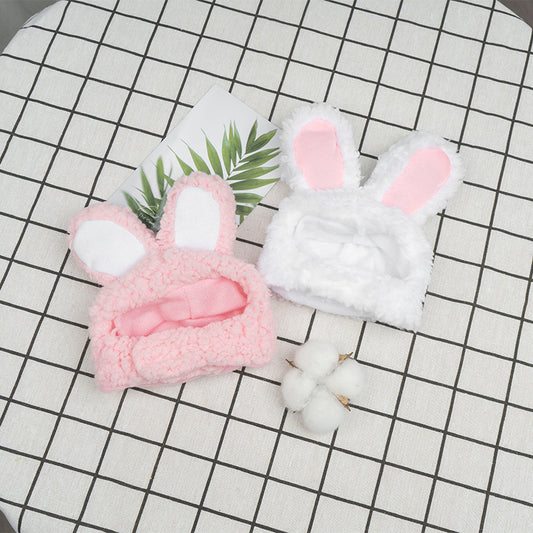 2 Pcs (White and Pink) Adorable Bunny Ears Cat Hat – Soft Plush Pet Costume Headband for Cats