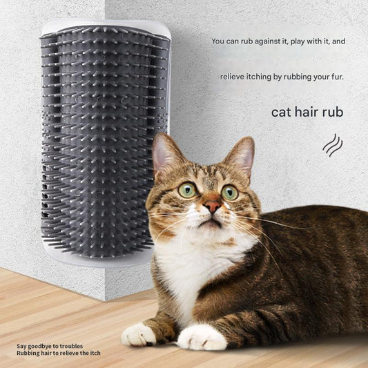 Grey Cat Corner Grooming Brush Set, 2-Piece Wall-Mounted Self-Groomer with Catnip, 288 & 314 Bristles, No-Shed Design for Scratching & Itch Relief, Large & Small Size Pet Grooming Tool