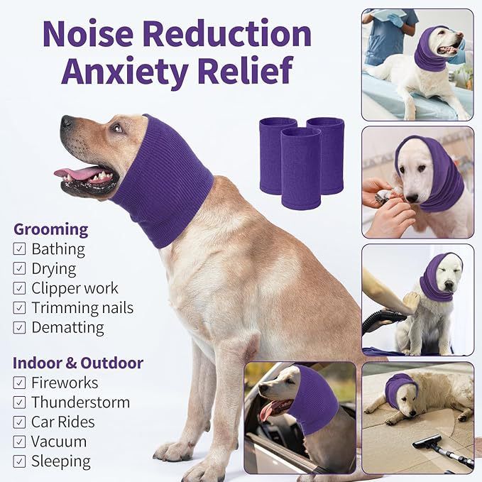 3-Pack(S/M/L Size) Blue Instant Calming Dog Warm Hoods and Ear Covers - Anxiety Relief Noise Reduction & Grooming Support, Breathable Full-Head Protection