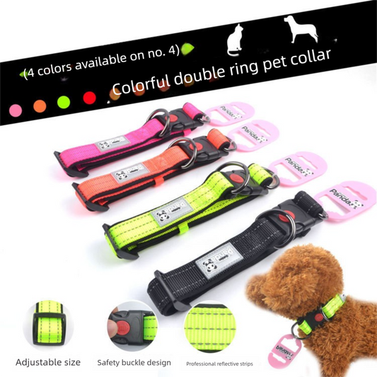 Black M size Vibrant Reflective Dog Collar and Leash Set - Adjustable Nylon Pet Harness with Comfortable Padding