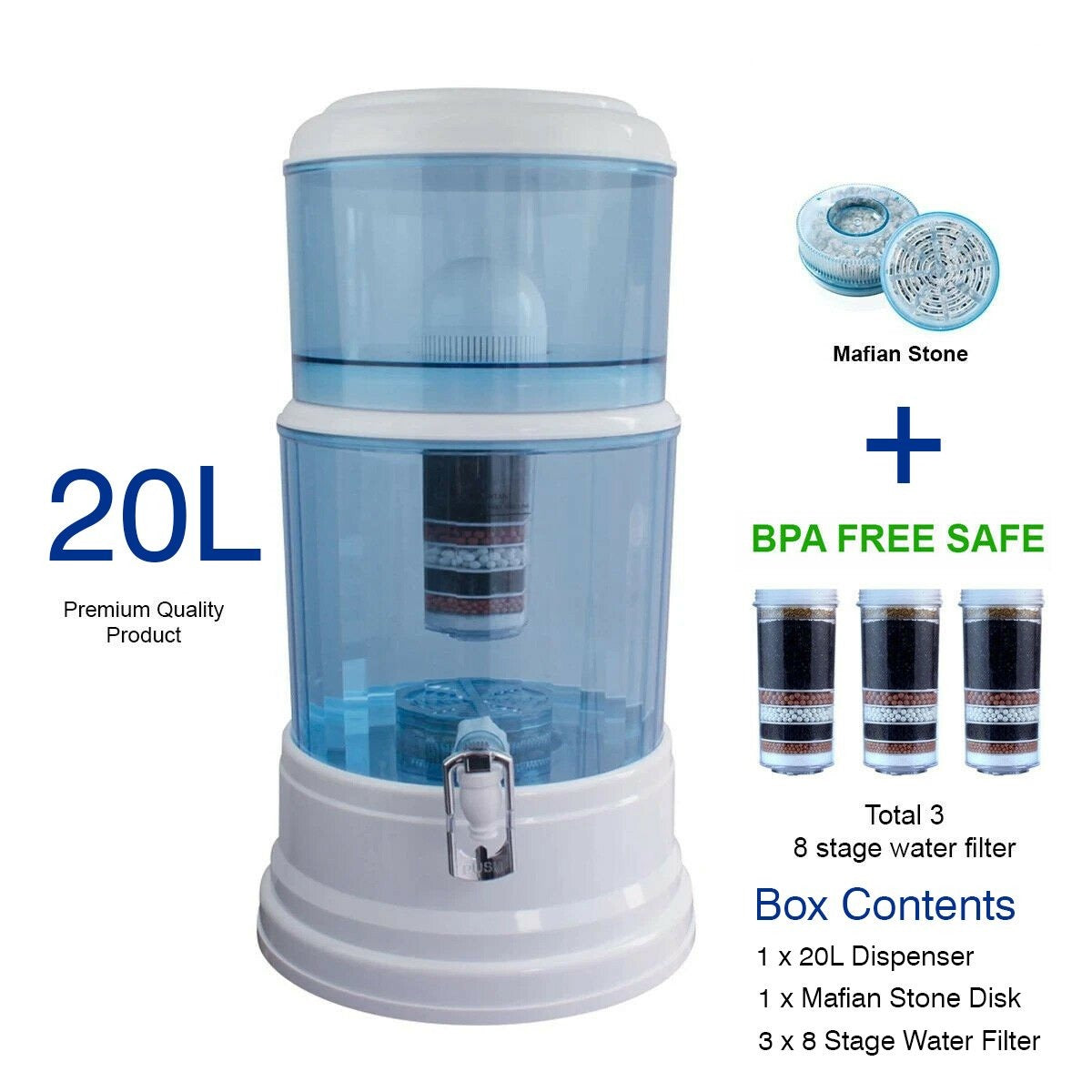 Aimex Water Purifier 8 Stage Water Filter Dispenser 20L Maifan Stone + 3 Filters - MDMAustralian