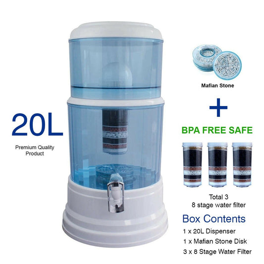Aimex Water Purifier 8 Stage Water Filter Dispenser 20L Maifan Stone + 3 Filters - MDMAustralian