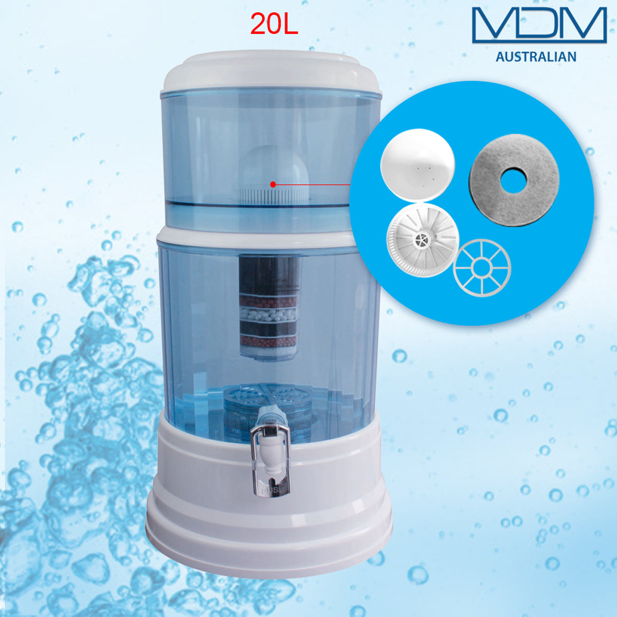 20L Water Purifier Dispenser with 1 Fluoride Filter & mafian stone