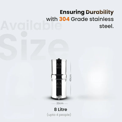 Phoenix 8L Stainless Steel Gravity Water Filter - Smart Carbon with Fluoride Filtration