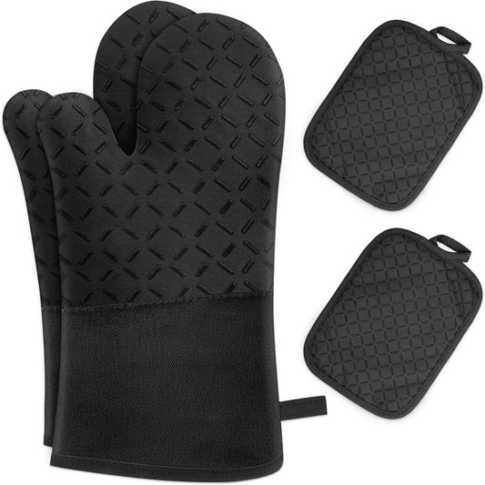 Oven Mitts - 4-piece - Professional Oven Gloves - Practical Pot Holders - Cooking Gloves - Heat Resistant - Christmas Gift - Fire Retardant - heat - insulation - Comfortable - Safe - very for Festivals / Parties / Baking / Grilling