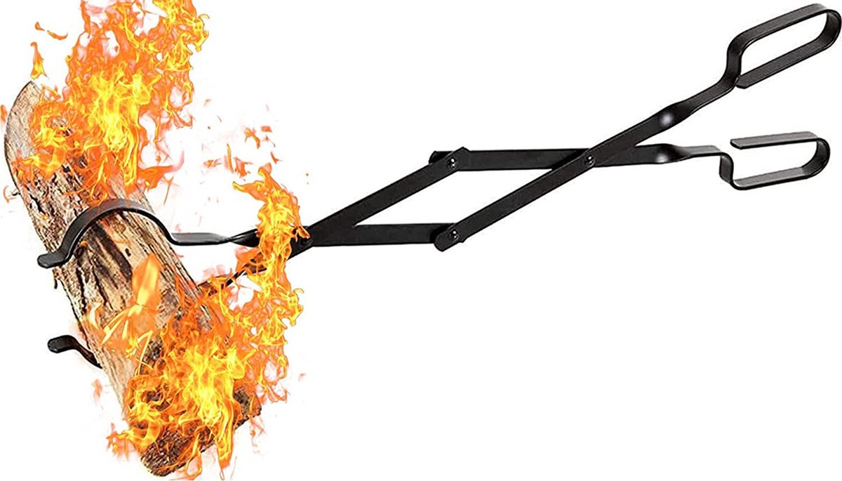 Fire Pit Tongs - Fire Pit Tongs - Fireplace Accessories - Fireplaces - Fire Pit Tool for Outdoor Indoor Camping - Wood Stoves - Fire Pits - Black - Steel - 26 Inch