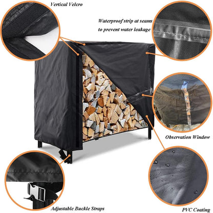 Firewood Log Rack Cover 4ft / 8ft Heavy Duty Waterproof Wood Pile Outdoor Patio Garden Fireplace Holder Fire Storage Covers (4FT: 48" x 24" 42")  4FT: 42"