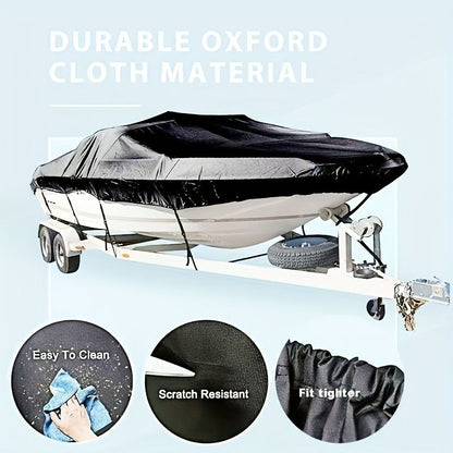 Trailerable Boat Cover – 600DHeavy Duty Waterproof Tarp with Storage Bag, Designed for V-Hull, Fish & Ski, Runabout, Bass & Fishing Boats,23-25FTBlack