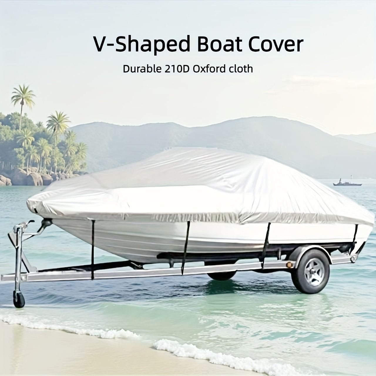 Trailerable Boat Cover – 600DHeavy Duty Waterproof Tarp with Storage Bag, Designed for V-Hull, Fish & Ski, Runabout, Bass & Fishing Boats,20-22FTBlack