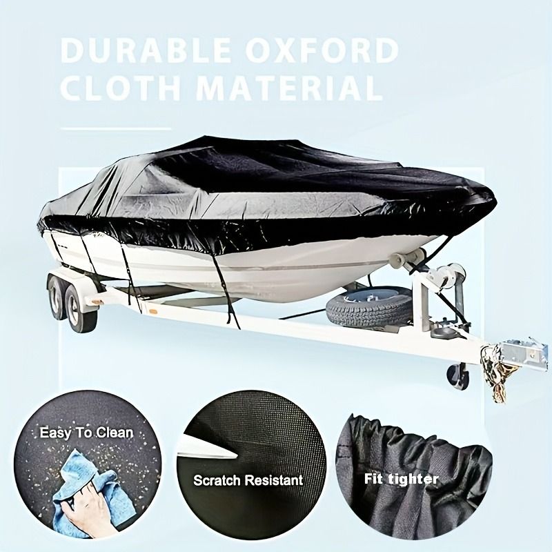 Trailerable Boat Cover – 600DHeavy Duty Waterproof Tarp with Storage Bag, Designed for V-Hull, Fish & Ski, Runabout, Bass & Fishing Boats,20-22FTBlack