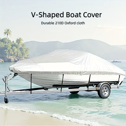 Trailerable Boat Cover – 600DHeavy Duty Waterproof Tarp with Storage Bag, Designed for V-Hull, Fish & Ski, Runabout, Bass & Fishing Boats,23-25FTSilver