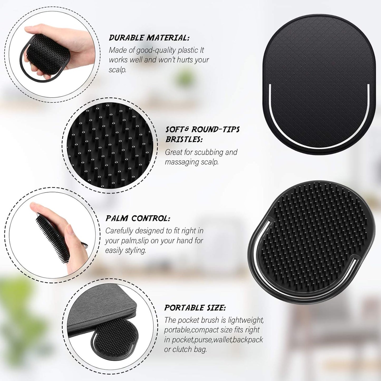 6 Pieces Pocket Palm Combs Pocket Brush, Shampoo Brushes, Scalp Massager Hair Brush Comb for Men Travel