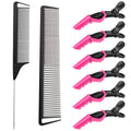 Hair Comb Set, 8 Pieces Rat Tail Combs, Teasing Combs, and Hand-held Alligator Clips, Carbon Fiber & Metal - MDM Australian