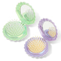 2 PCS Shell Folding Hair Brush with Mirror, Foldable Mini Hairbrush Retractable Purse Combs Cute Small - MDM Australian