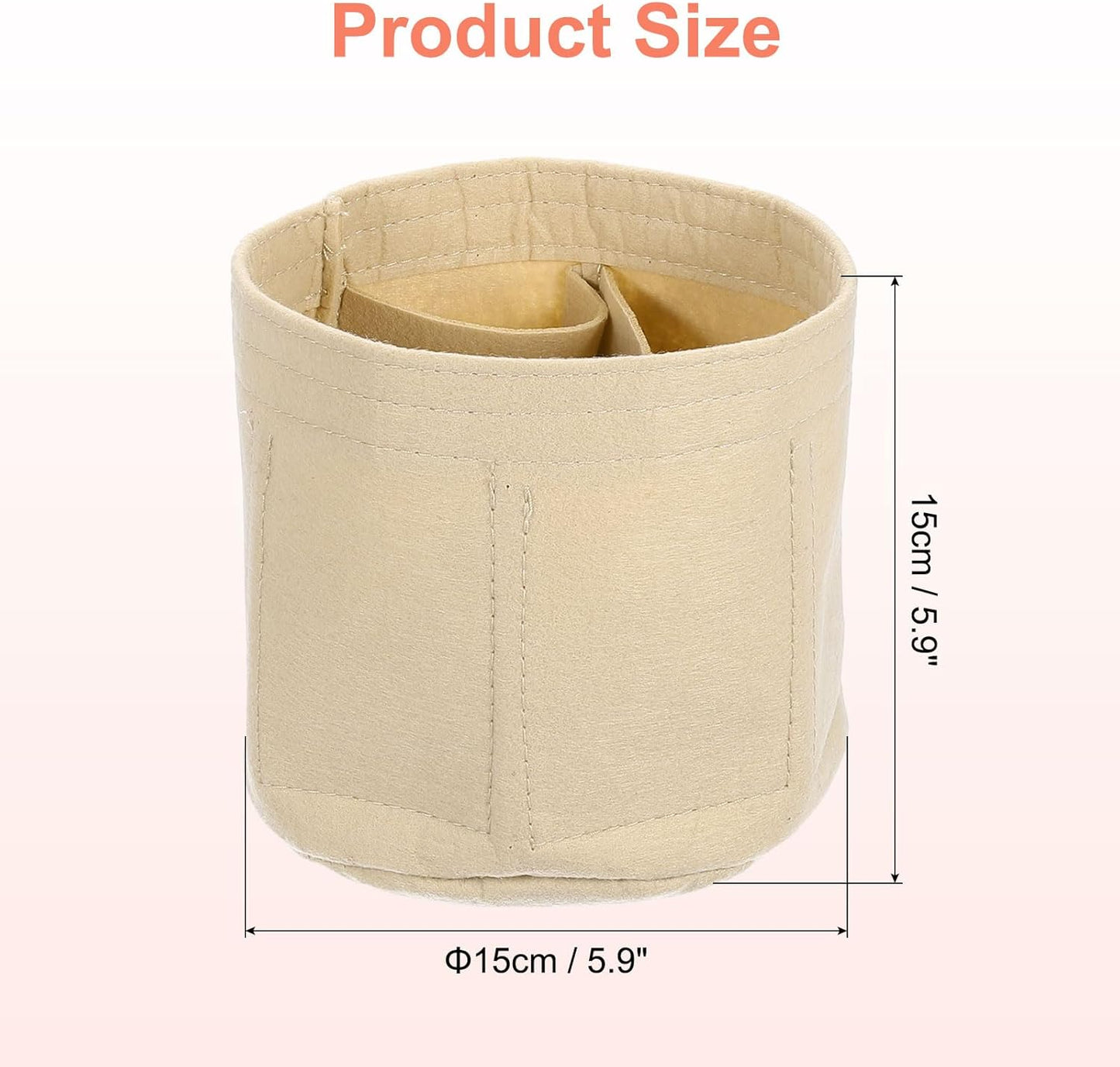Purse Organizer Insert, Portable Felt Organizer Bags Round Multiple Compartments Purse Liner for Bucket Bag, Domed Satchel, Tote Bag, Handbag Shaper (8" x 4" x 5.5", Beige)