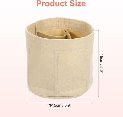 Purse Organizer Insert, Portable Felt Organizer Bags Round Multiple Compartments Purse Liner for Bucket Bag, Domed Satchel, Tote Bag, Handbag Shaper (8" x 4" x 5.5", Beige)