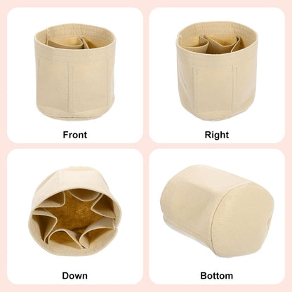 Purse Organizer Insert, Portable Felt Organizer Bags Round Multiple Compartments Purse Liner for Bucket Bag, Domed Satchel, Tote Bag, Handbag Shaper (8" x 4" x 5.5", Beige)