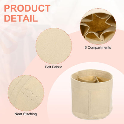 Purse Organizer Insert, Portable Felt Organizer Bags Round Multiple Compartments Purse Liner for Bucket Bag, Domed Satchel, Tote Bag, Handbag Shaper (8" x 4" x 5.5", Beige)