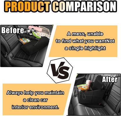 Car Seat Organizer, Foldable Car Storage Organizer with 4 Cup Holders, Rear & Front Seat Storage Bags, Black