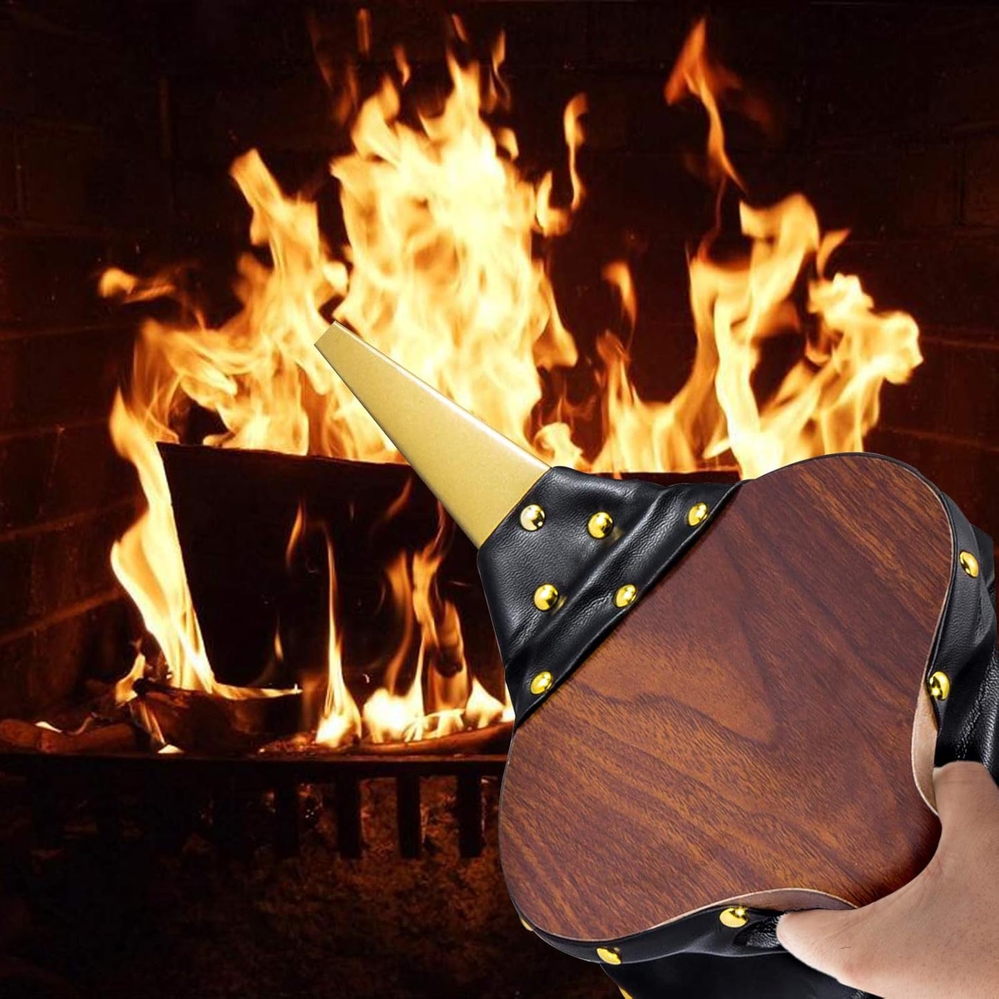 17" x 7.5" Fireplace Wood Bellows Fireplace Bellows Outdoors Barbeque Grill Chimney Hand Bellow Wood Bellows
