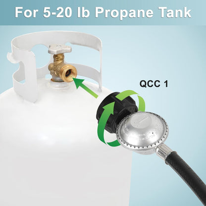 2 Feet Propane Regulator and Hose, Replacement Grill Part for Weber Spirit/Genesis, Blackstone 28"/36" Griddles, Patio Heater, Fire Pit and More, 3/8" Female Flare for Most LP Gas Grills