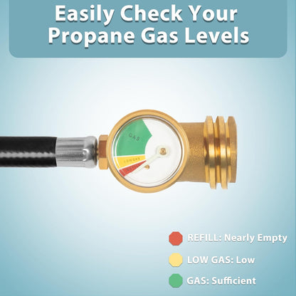 5FT Propane Extension Hose with Gauge, Propane Tank Extension Hose for RV, Gas Grill, Stove, Heater, Fire Pit and More