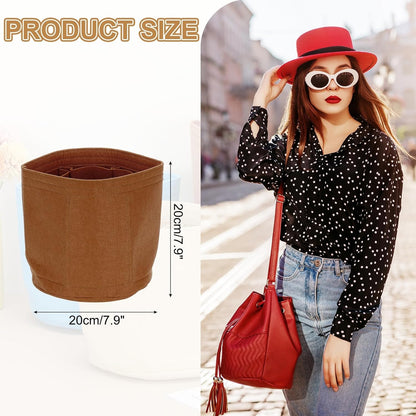 Purse Organizer Insert, 8" x 8" Portable Felt Organizer Bags Round Multiple Compartments Purse Liner for Bucket Bag, Domed Satchel, Tote Bag, Handbag Shaper, Camel