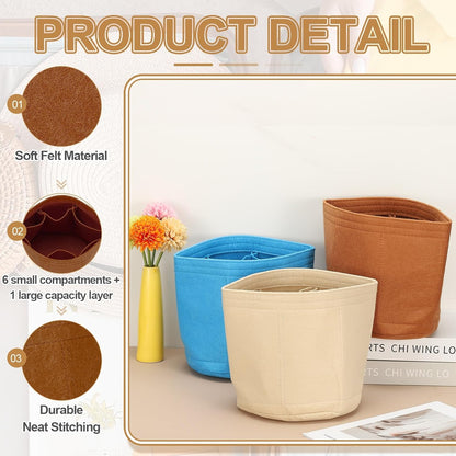 Purse Organizer Insert, 8" x 8" Portable Felt Organizer Bags Round Multiple Compartments Purse Liner for Bucket Bag, Domed Satchel, Tote Bag, Handbag Shaper, Camel