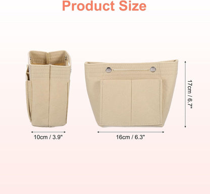 Purse Organizer Insert, Portable Felt Organizer Bags with Snap Multiple Compartments Purse Liner for Domed Satchel, Tote Bag, Handbag Shaper (7" x 4" x 6.3", Beige)