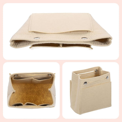 Purse Organizer Insert, Portable Felt Organizer Bags with Snap Multiple Compartments Purse Liner for Domed Satchel, Tote Bag, Handbag Shaper (7" x 4" x 6.3", Beige)