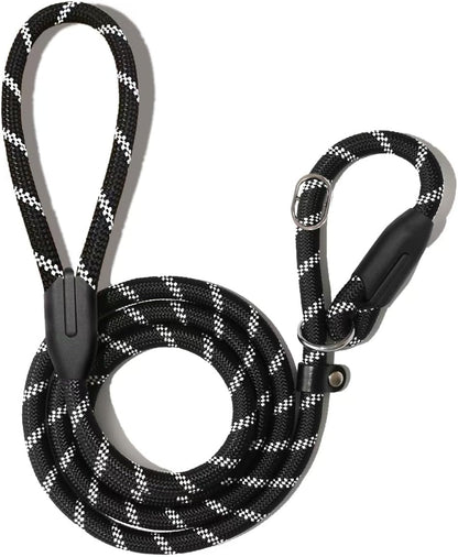 Dog Training Slip Leash, No Pull, Durable Reflective Lead, Puppy Heavy Duty Loop Rope, Comfortable Handle, 6 ft, 3/8 inch, diam. Black/White