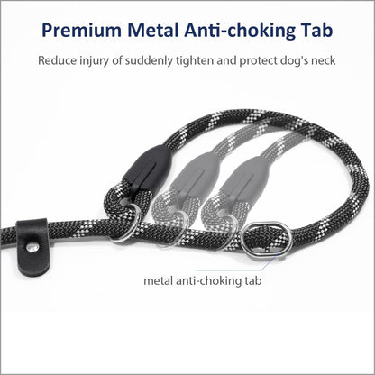 Dog Training Slip Leash, No Pull, Durable Reflective Lead, Puppy Heavy Duty Loop Rope, Comfortable Handle, 6 ft, 3/8 inch, diam. Black/White