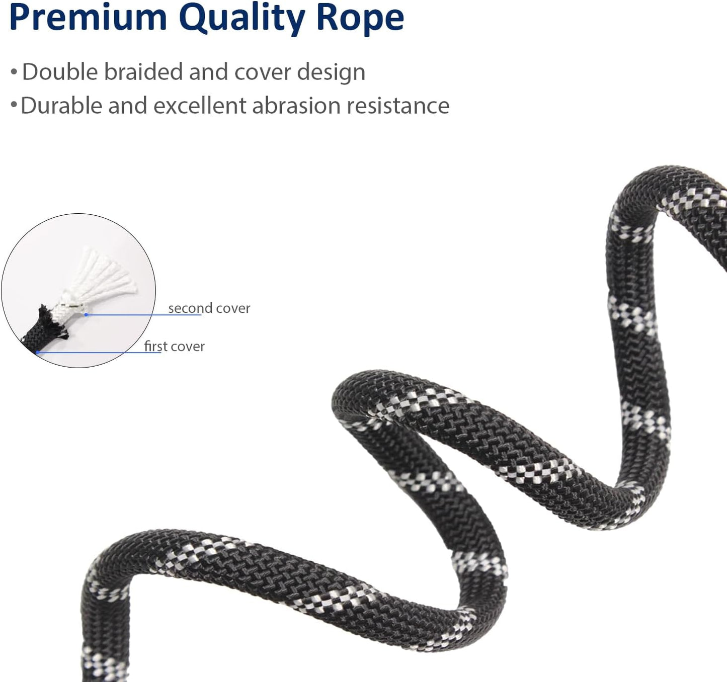 Dog Training Slip Leash, No Pull, Durable Reflective Lead, Puppy Heavy Duty Loop Rope, Comfortable Handle, 6 ft, 3/8 inch, diam. Black/White