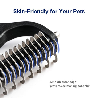 Grooming Rake for Dogs & Cats, Double-Sided Deshedding Brh, Extra-Wide Dematting Tool, Slicker Comb for Undercoat & Loose Hair Removal, Reduces Shedding by 95%, Blue, Small