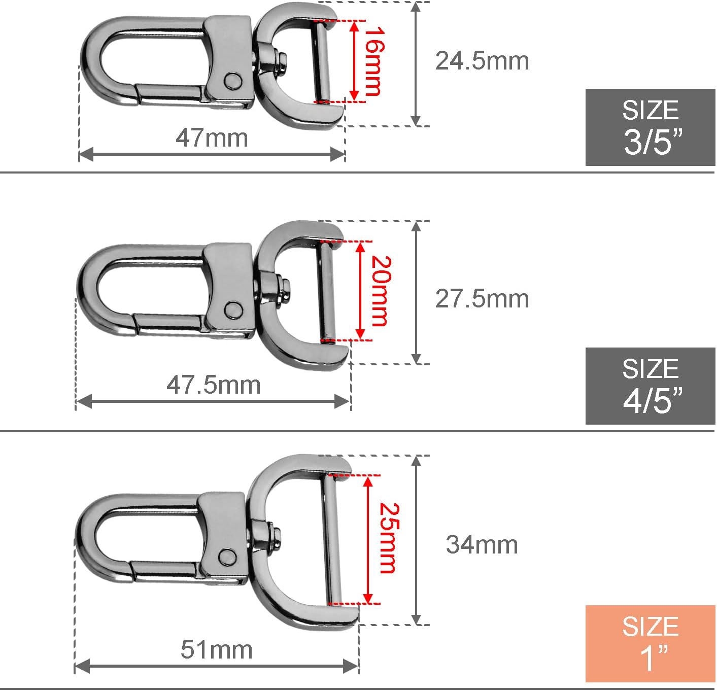 6 Pack 1 Inch Detachable Snap Hook Swivel Clasp, Metal Lobster Claw Clips Clasp with Screwdriver for Replacement Purse Keychain Hardware, Keyring Clip, Pets Collar Accessories (Black)