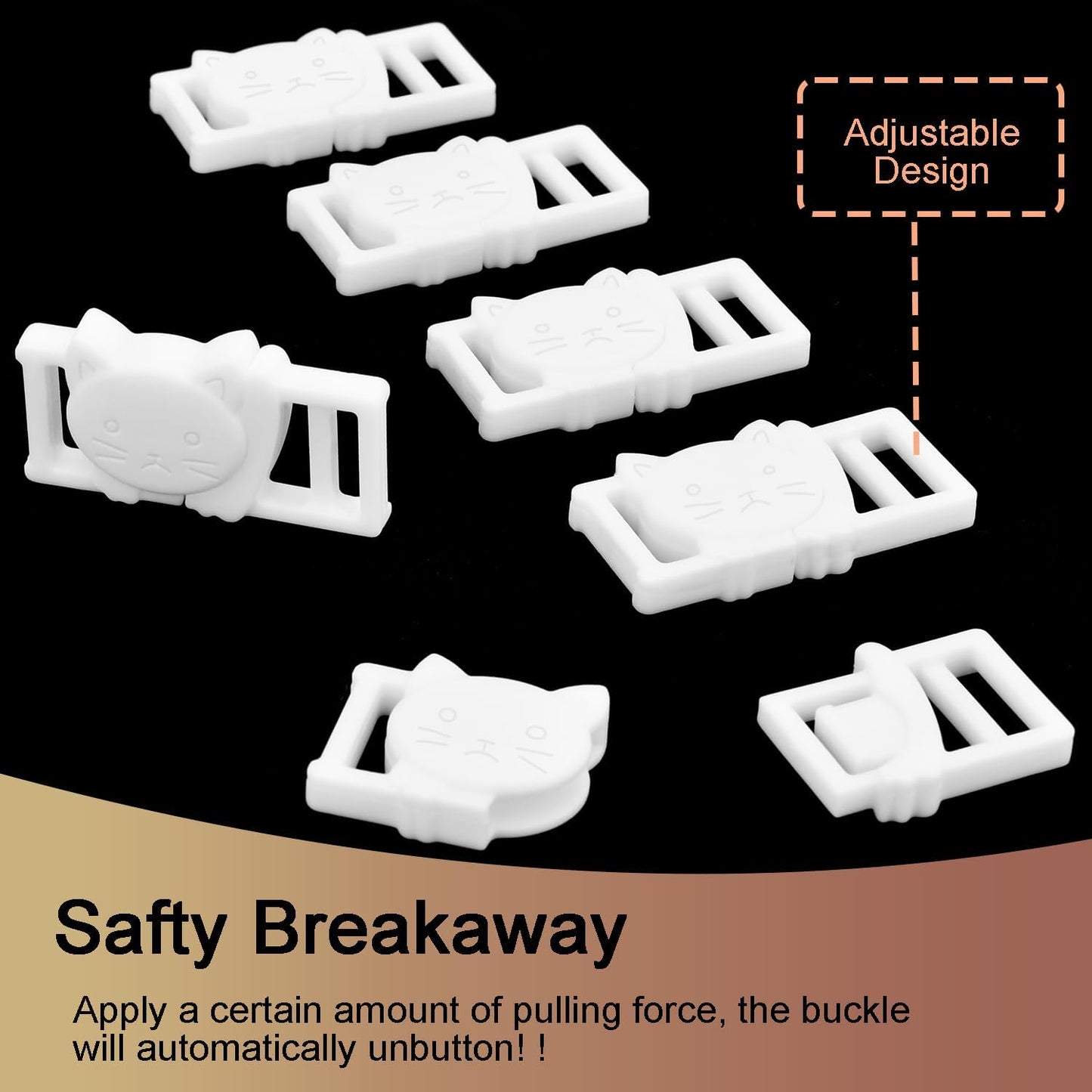 CooBigo 25Pack 3/8" Cat Collar Breakaway Clasps Accessories Plastic Adjustable Buckle Small Pet Supplies for Kitten Collar Straps DIY Cat Stuff(White)