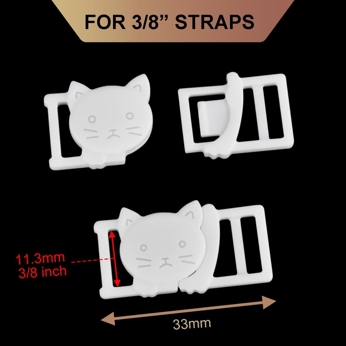 CooBigo 25Pack 3/8" Cat Collar Breakaway Clasps Accessories Plastic Adjustable Buckle Small Pet Supplies for Kitten Collar Straps DIY Cat Stuff(White)