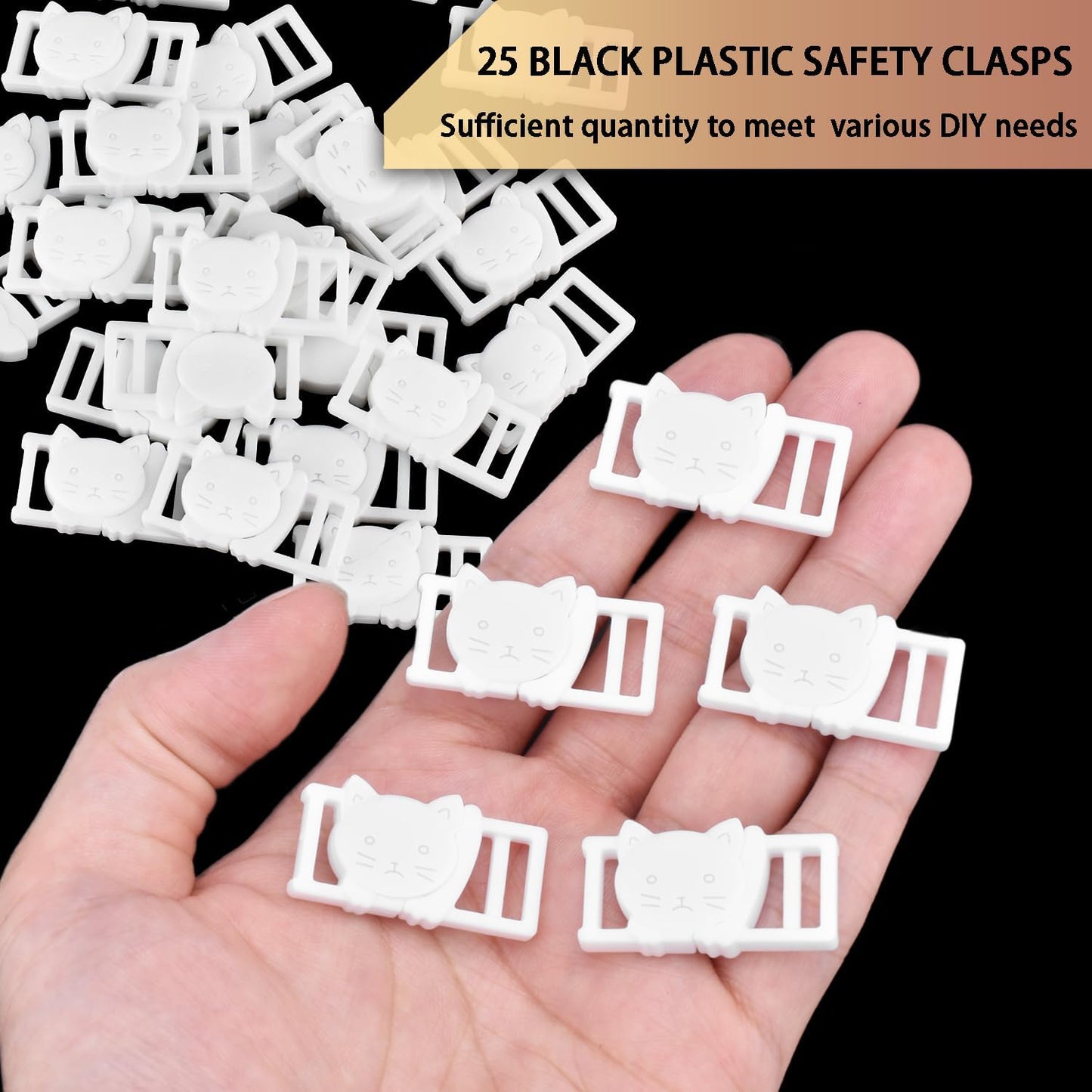 CooBigo 25Pack 3/8" Cat Collar Breakaway Clasps Accessories Plastic Adjustable Buckle Small Pet Supplies for Kitten Collar Straps DIY Cat Stuff(White)