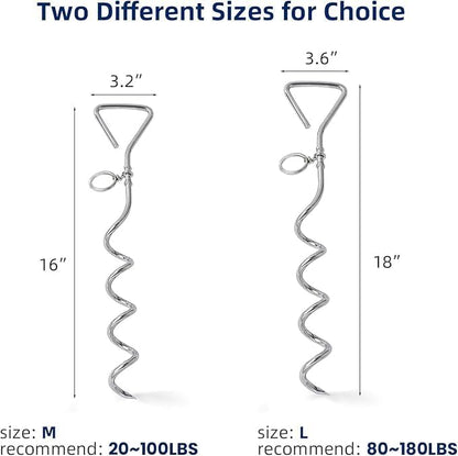 Dog Tie-Out Stake, Durable Silver Spiral Anchorstake, Secure Outdoor Tethering for All Cable Leash Chain, Camping Yard, Rt-Resistant, Easy Installation, Medium, 16 Inch