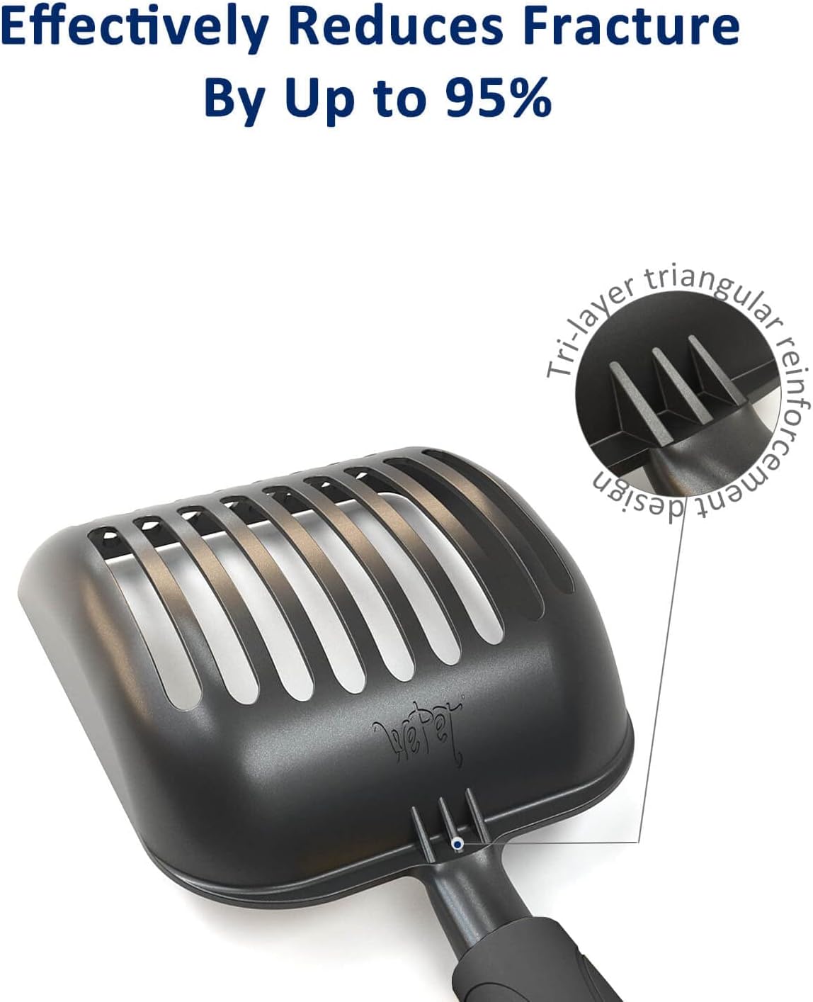 Cat Litter Scoop, Non-Stick Plated Aluminum Alloy Sifter, Kitty Durable Metal Scooper, Deep Shovel, Long Handle, Kitten Pooper Lifter, Size Medium, Coated Black Body with Black Handle