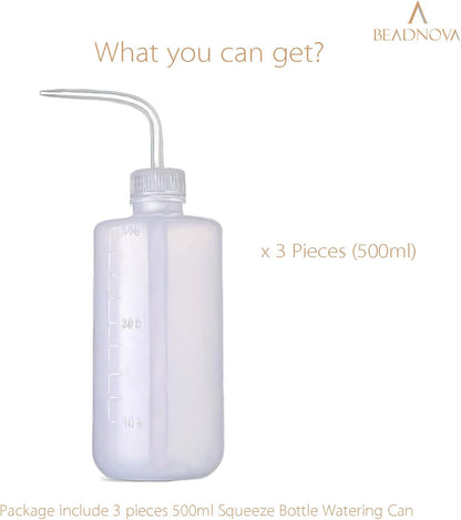 Irrigation Bottle 500ml 17oz Indoor Plant Watering Can Water Squirt Plastic Rinse Bottle for Eyelash Extensions Eye Wash Tattoo Lab (3pcs)