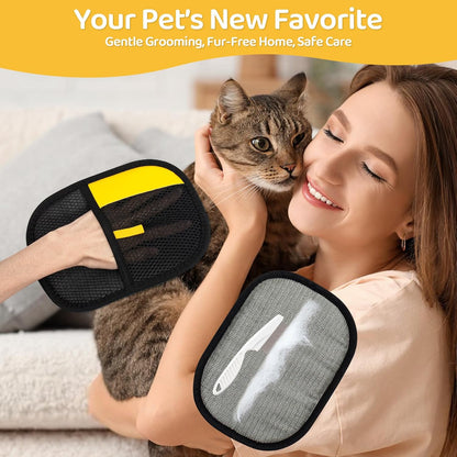 Pet Hair Removal Glove for Dogs & Cats, Upgraded 2PCS Electrostatic Pet Hair Remover with Grooming Comb, Reable Washable Magic Brh Hair Tool Mitt for Clothing, Couch, Carpet, Car Seat